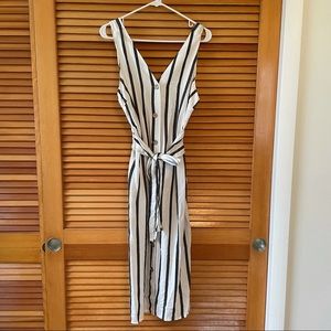 Striped white dress with black vertical stripes